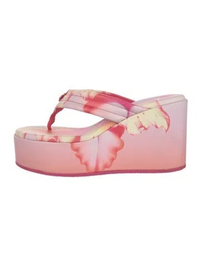 Pre-owned Maje Leather Floral Print Flip Flops In Pink