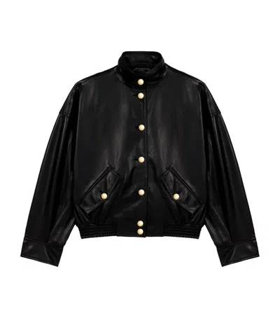 Maje Leather Funnel-neck Jacket In Black