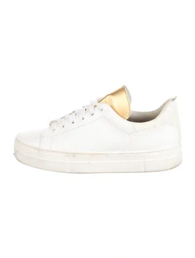 Pre-owned Maje Leather Glitter Accents Sneakers In White