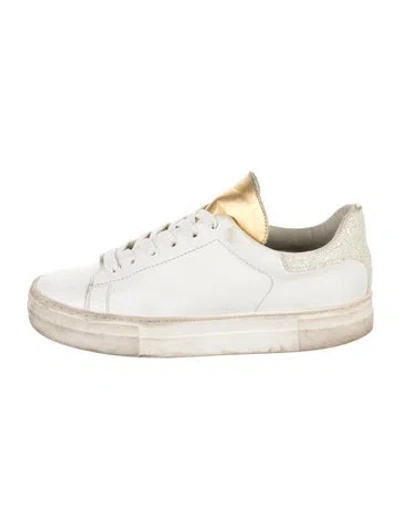 Pre-owned Maje Leather Glitter Accents Sneakers In White