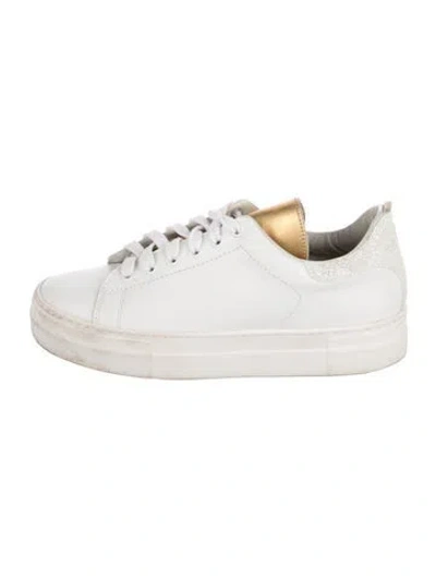 Pre-owned Maje Leather Glitter Accents Sneakers In White