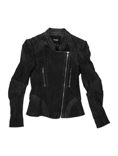 Pre-owned Maje Leather Jacket In Grey