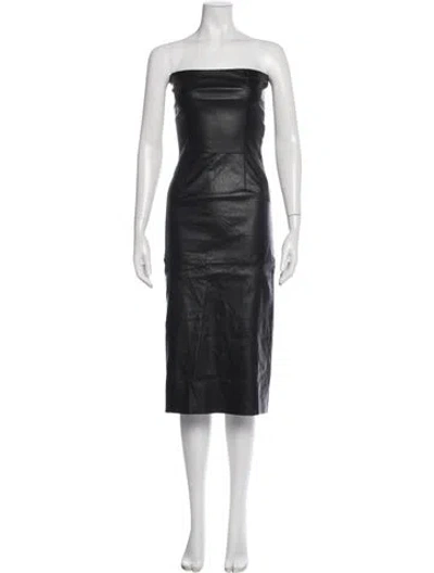 Pre-owned Maje Leather Knee-length Dress In Green