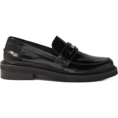 Maje Leather Loafers In Noir / Gris