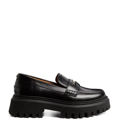 Maje Leather Platform Loafers In Noir / Gris