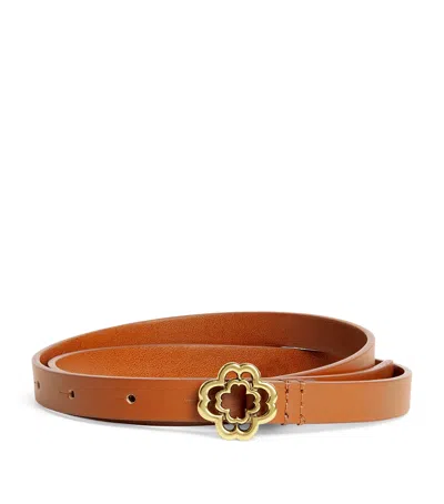 Maje Leather Logo Thin Belt In Brown