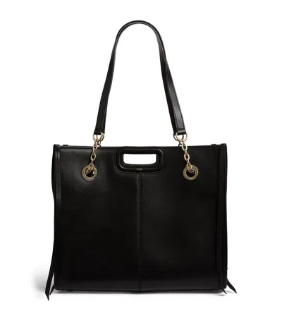 Maje Fringed Leather Tote Bag In Black