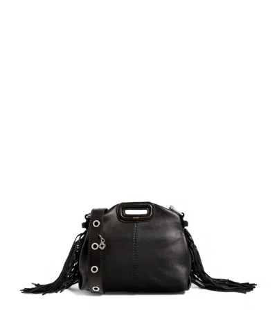 Maje Mini Miss M Fringe-trimmed Leather Shoulder Bag In Black