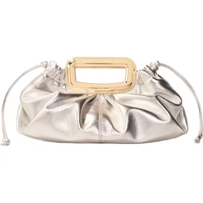 Maje Leather Metal Handle Clutch In Silver