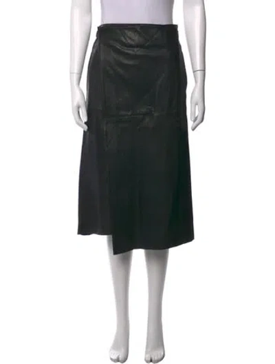 Pre-owned Maje Leather Midi Length Skirt In Black