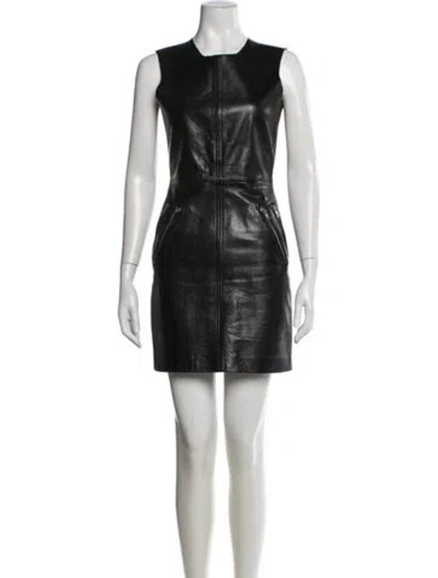 Pre-owned Maje Leather Mini Dress In Black