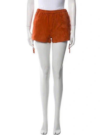 Pre-owned Maje Leather Mini Shorts In Orange