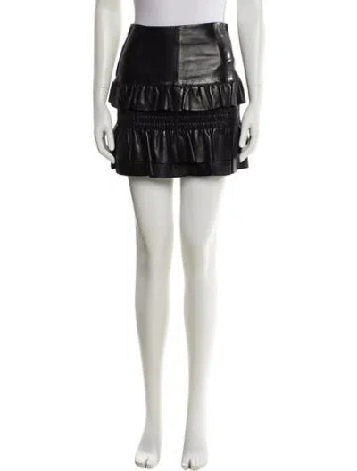 Pre-owned Maje Leather Mini Skirt In Black