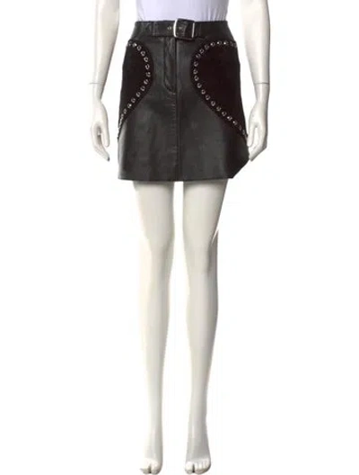 Pre-owned Maje Leather Mini Skirt In Black
