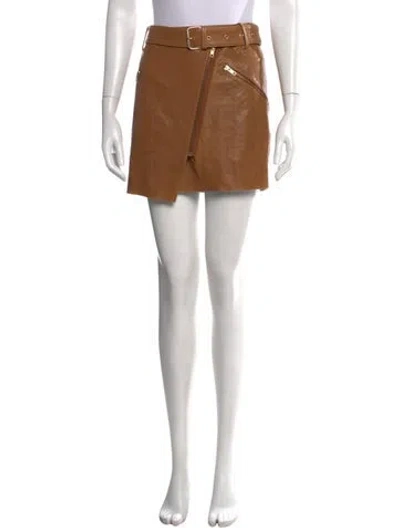 Pre-owned Maje Leather Mini Skirt In Brown
