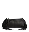 Maje Fringed Leather Clutch Bag In Black