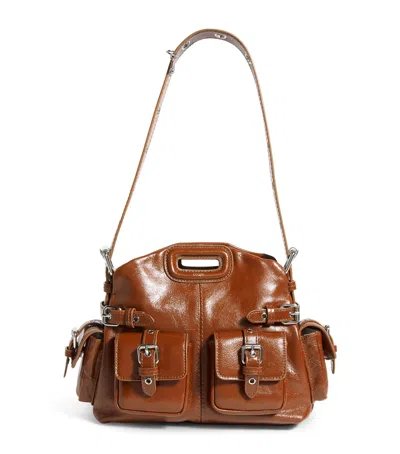 Maje Leather Miss M Pocket Shoulder Bag In Brown