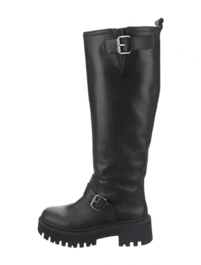 Pre-owned Maje Leather Moto Boots In Black
