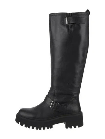 Pre-owned Maje Leather Moto Boots In Black