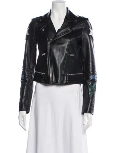 Pre-owned Maje Leather Patterned Biker Jacket In Black