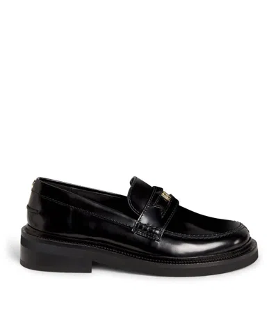 Maje Leather Loafers In Noir / Gris