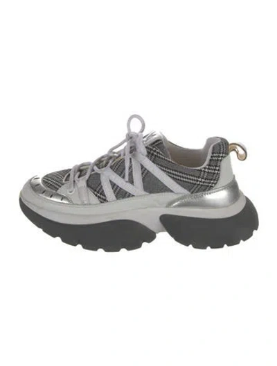 Pre-owned Maje Leather Plaid Print Chunky Sneakers In Grey