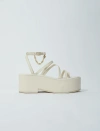 Maje Womens Blanc Chain-embellished Leather Wedge Sandals In Ecru
