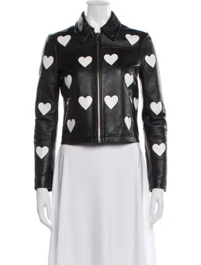 Pre-owned Maje Leather Printed Biker Jacket In Black