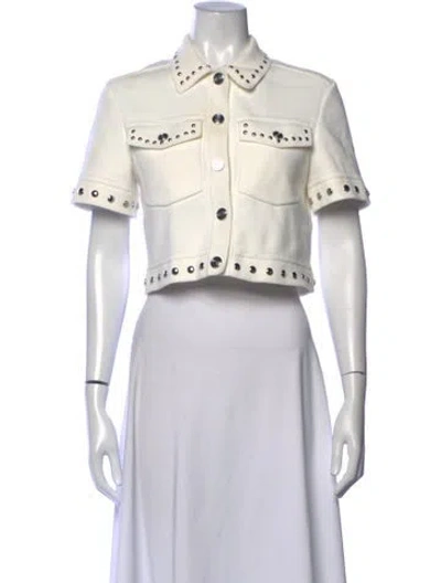 Pre-owned Maje Leather Short Sleeve Button-up Top In Multicolor