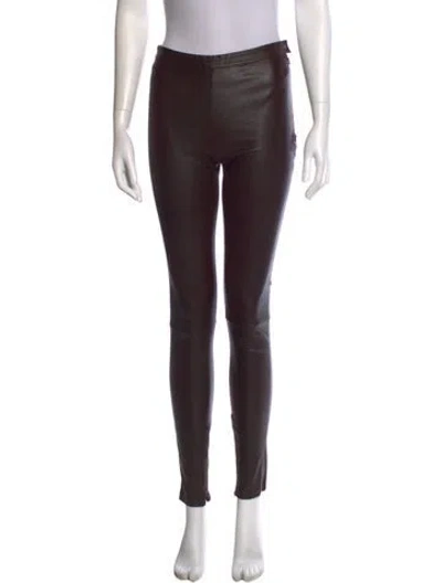 Pre-owned Maje Leather Skinny Leg Pants In Brown