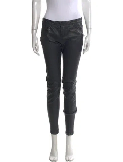 Pre-owned Maje Leather Skinny Leg Pants In Gray