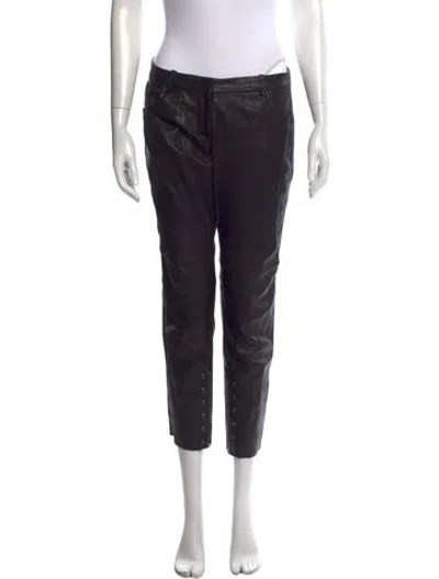 Pre-owned Maje Leather Straight Leg Pants In Black