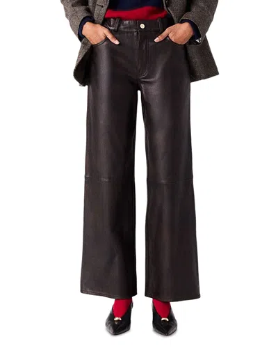 Maje Leather Straight Leg Pants In Brown