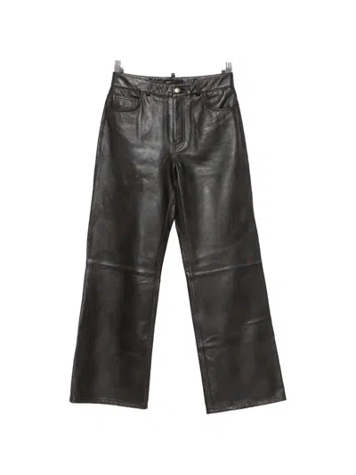 Maje Leather Straight-leg Trousers In Black