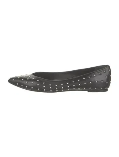 Pre-owned Maje Leather Studded Accents Ballet Flats In Grey