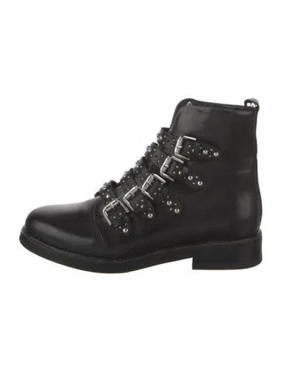 Pre-owned Maje Leather Studded Accents Combat Boots In Black