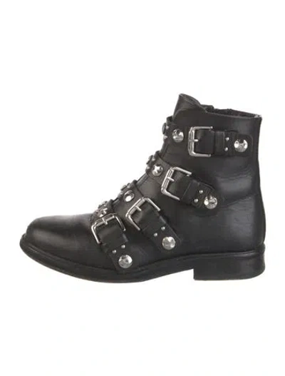 Pre-owned Maje Leather Studded Accents Combat Boots In Black