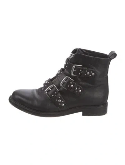 Pre-owned Maje Leather Studded Accents Combat Boots In Black