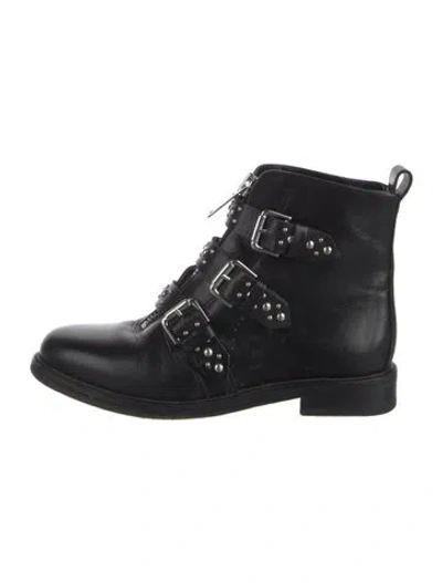 Pre-owned Maje Leather Studded Accents Combat Boots In Black