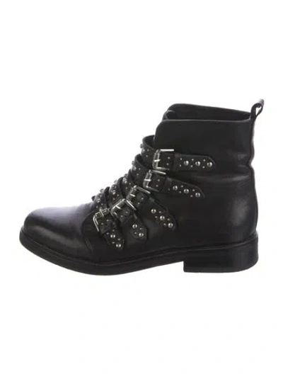 Pre-owned Maje Leather Studded Accents Combat Boots In Black