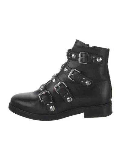 Pre-owned Maje Leather Studded Accents Combat Boots In Black