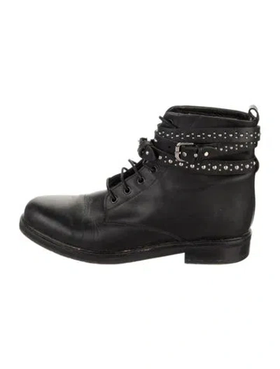 Pre-owned Maje Leather Studded Accents Combat Boots In Black