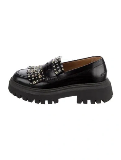 Pre-owned Maje Leather Studded Accents Loafers In Black
