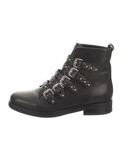 Pre-owned Maje Leather Studded Accents Moto Boots In Black