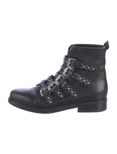 Pre-owned Maje Leather Studded Accents Moto Boots In Black/blue