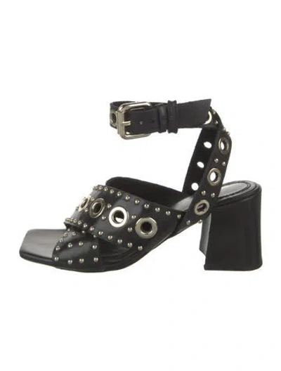 Pre-owned Maje Leather Studded Accents Sandals In Black