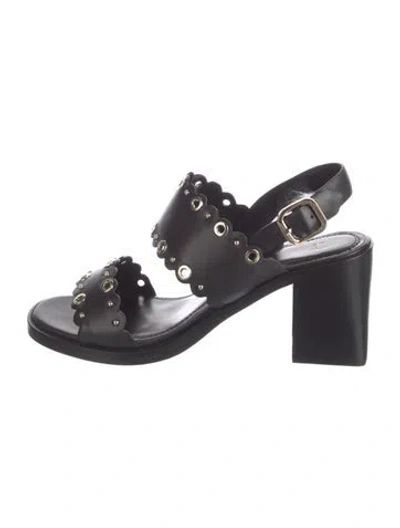 Pre-owned Maje Leather Studded Accents Sandals In Black