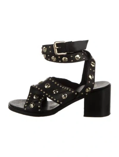 Pre-owned Maje Leather Studded Accents Sandals In Black