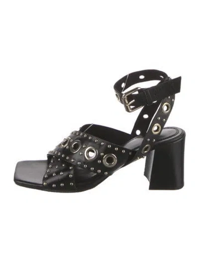 Pre-owned Maje Leather Studded Accents Sandals In Black