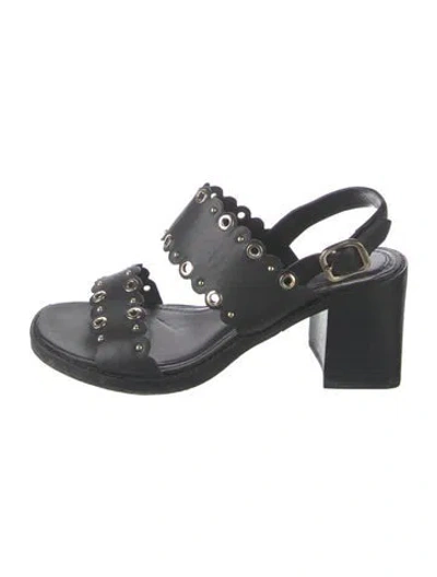Pre-owned Maje Leather Studded Accents Sandals In Black